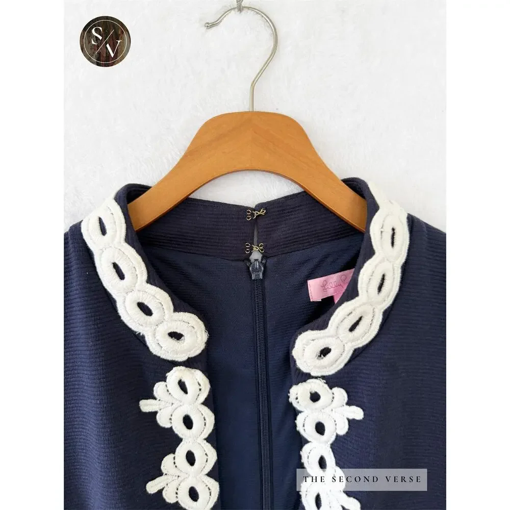 Lilly Pulitzer Calista Navy Dress With White Lace Accent Size Large - Picture 5 of 11